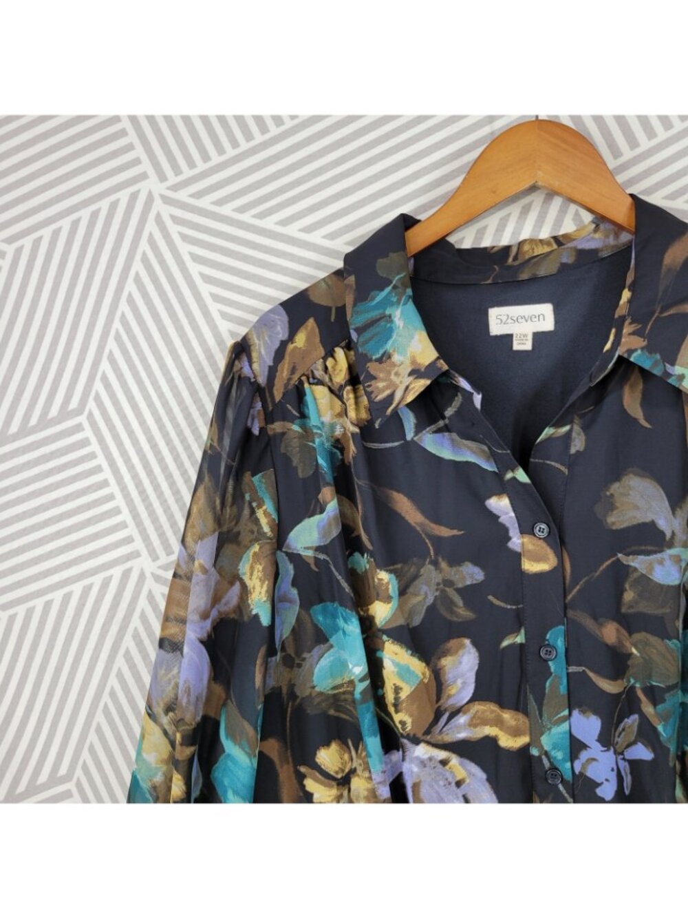 NEW 52seven Shirt Dress Plus 22W Sheer Sleeve Floral Button Up Long Midi Flowy - Picture 4 of 10